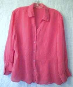 TIANELLO Womens Rayon Bright Pink 3/4 Sleeve Blouse Top Size Large 