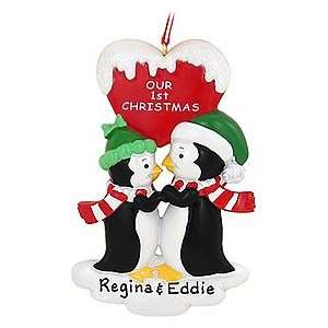  Our First Christmas Kissing Penguins Personalized Ornament 