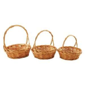   Dark Brown Willow Baskets with Handles, Set of 3