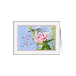  Birthday, 102nd, Snowy Egret and Pink Rose Card Toys 