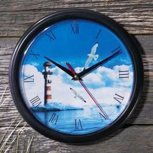  Lighthouse Scene Round Wall Clock With Ocean Sound by 