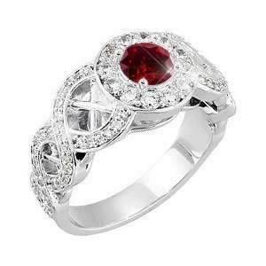 Antique Halo Engagement Platinum Ring with Deep Red Diamond 3/4 carat 