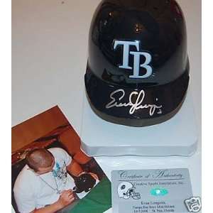Evan Longoria Autographed Mini Rays Batting Helmet   Autographed MLB 