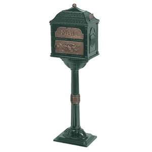 Gaines Mailboxes Green with Antique Bronze Classic Pedestal Mailbox