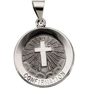  14kt White Gold 18.25mm Hollow Confirmation Medal Jewelry