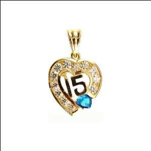  14k Yellow Gold, Heart with 15 Anos Quinceanera Pendant 