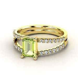   Ring, Emerald Cut Peridot 14K Yellow Gold Ring with Diamond Jewelry