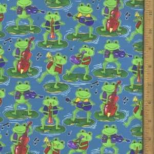  44 Wide Fabric, Frog Playing Music color Green, Fabric By 