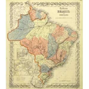   Antique Map of South America Brazil and Guayana, 1855