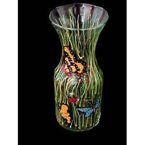 Butterfly Meadow Design   Hand Painted   Glass Carafe   .5 Liter 