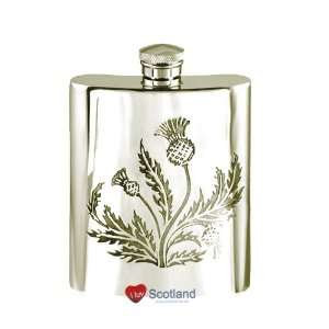  Hip Flask 6oz Pewter Embossed Thistle Flower Patio, Lawn 