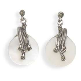  CleverSilvers White Shell and Marcasite Earrings 
