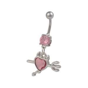   Gauge PINK Stone Devilish Heart Sexy Solitaire Belly Button Navel Ring