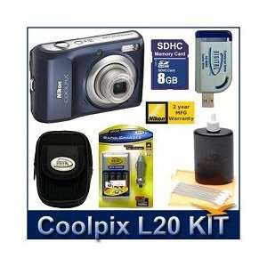  Nikon Coolpix L20 Blue Kit with 8GB SD, Reader, Battery 