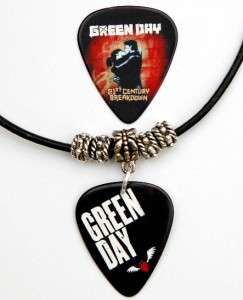 Green Day Guitar Pick Black Leather Necklace + Pick  