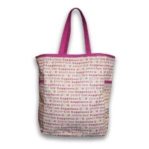  Thro 3990 Peace Love Happiness Printed Canvas Kids Tote 