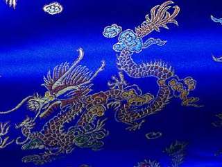 Asian Chinese Dragon Brocade Fabric Royal Blue By Yards  