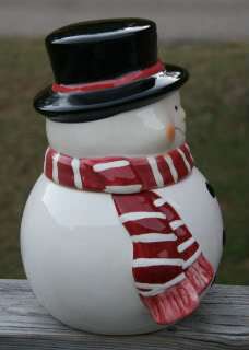 SNOWMAN COOKIE JAR POTTERY CERAMIC CHRISTMAS HOLIDAY  