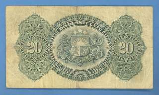 LATVIA LETTLAND 20 LATU 1925 P.# 17a VG CV$150.00  