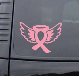 PINK BREAST CANCER AWARENESS RIBBON WINGS HALO Car Vinyl Decal   FREE 