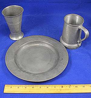 Vintage PEWTER Ware Lot PLATE CUP STEIN English Dutch  