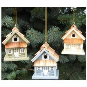   Birdhouse Ornament Set (Green Yellow Blue) (Ornaments) (Christmas