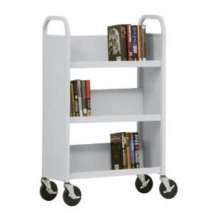   Single Sided Sloped Shelf Mobile Book Truck in Putty