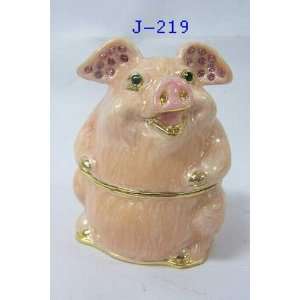 Pink Laughing Pig Jewelry Trinket Box 1.75in x 1.75in x2.5in H  