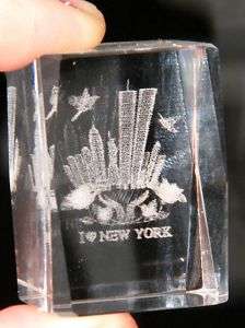 WORLD TRADE CENTER CRYSTAL 3D LASER CUBE I LOVE NEW YORK Paper Weight 