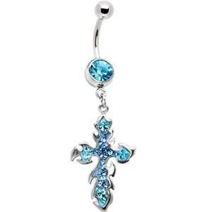  Blue Austrian Crystal Burning Cross Belly Ring Jewelry