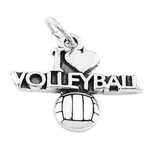 Sterling Silver One Sided I Love Volleyball with Volleyball Charm