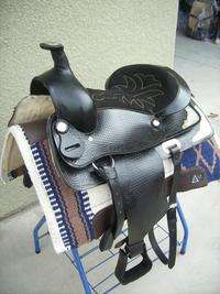 15 BLACK LEATHER WESTERN SILVER SHOW SADDLE W/BRIDLE,B/COLLOR & GIRTH 
