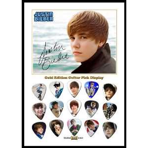  Justin Bieber Gold Edition Guitar Pick Display With 15 
