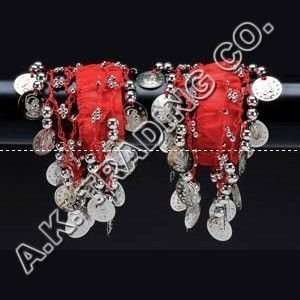  Belly Dance Dancing Arm Cuffs Bracelet   RED/SILVER (PAIR 