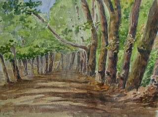 WATERCOLOR PAINTING BELGIAN R. WILLIG FOREST c1945  