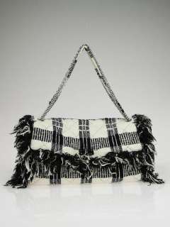 Chanel Black and White Quilted Tweed 2.55 Reissue Fringe Jumbo Flap 