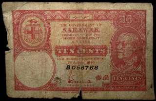 Sarawak 1940 Ten Cents   Scarce Note  