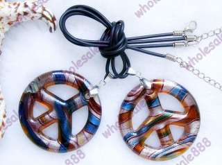 Wholesale 12pcs lampwork glass pendants peace sign silver foil 