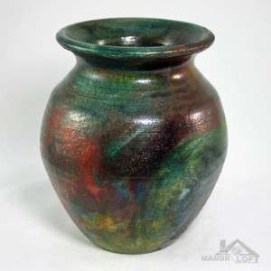Artist Signed Handcrafted Raku Glazed Vase Pottery #RB121811 112 Ron 