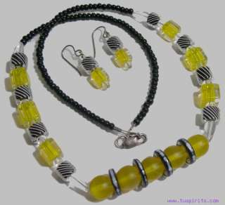   Yellow Glass Cane Beaded Artisan Necklace Her Wil Jewelry 1264  