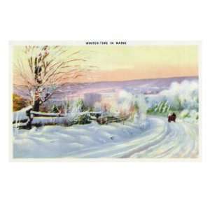  Maine, A Snowy Winter time Scene in Maine Premium Poster 