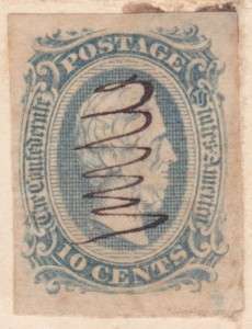 Doubly Used Confederate #12c, XF S, one side. Pair #6 with Blue 