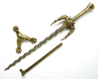 OLD LETTER OPENER KNIFE SWORD WAVY BLADE SKULL HANDLE WITH STAND 