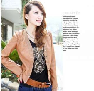 Womens Lace Single Breasted PU Leather Jacket Z02  