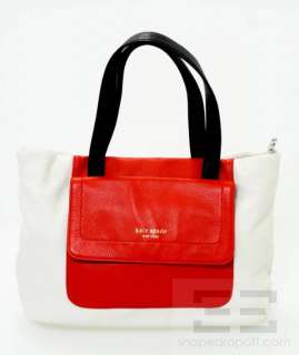 Kate Spade White & Red Pebbled Leather Luna Park Rudy Tote Bag  