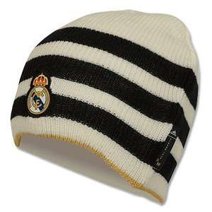  11 12 Real Madrid 3 Stripe Beanie Hat   White/Black 
