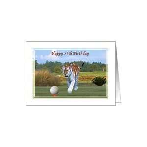  77th Birthday Card with Tiger on the Golf Course Card 