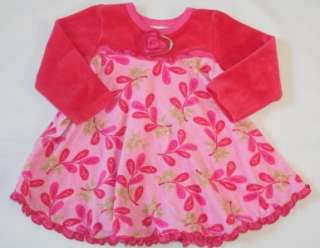   Willow Girls Velour Long Sleeve Print Pink Rose Dress 12 18 24  
