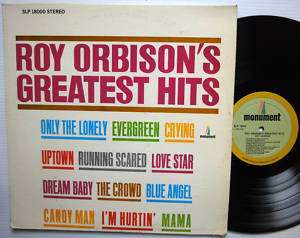   ORBISONs GREATEST HITS Monument deep groove label LP SLP 18000 Stereo