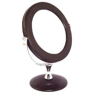   Manhattan Round Leather Vanity Mirror 7x Magnification, Black Beauty